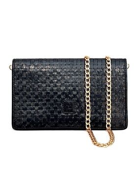 FENDI Vintage Rare Black Woven Leather Clutch